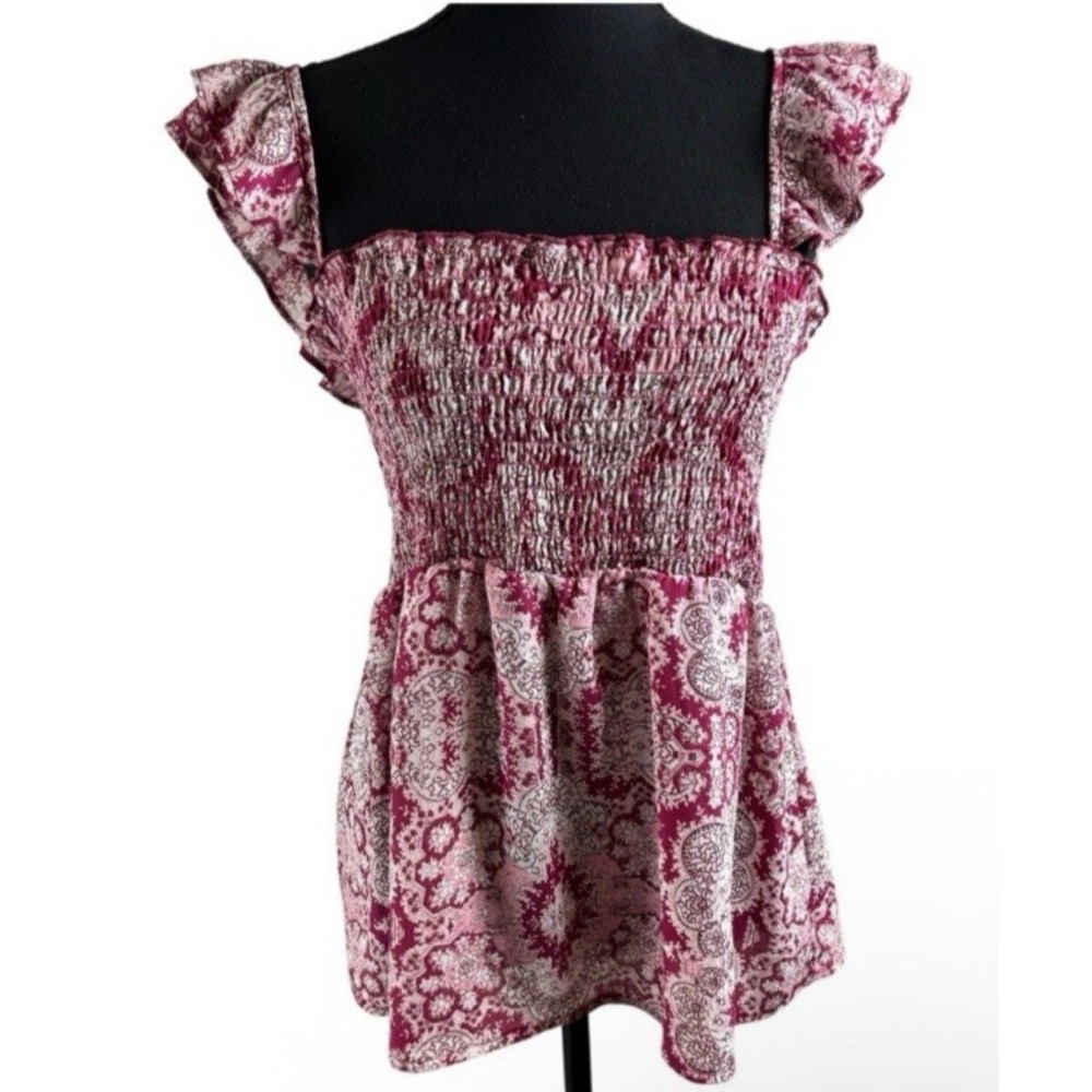 No Boundaries Juniors Smocked Front Square Neck Woven Top L (11-13) Cottage Boho